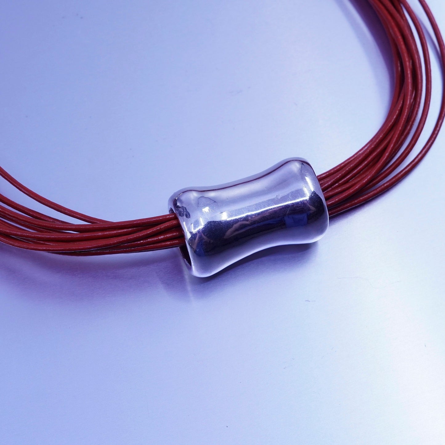 16”, Sterling Silver Multi Strand red Leather Necklace Slide 925 Pendant
