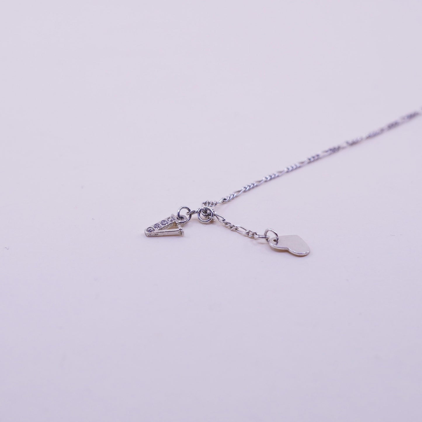 9.25”, sterling silver bracelet, Italy 925 chain, figaro anklet initial A heart