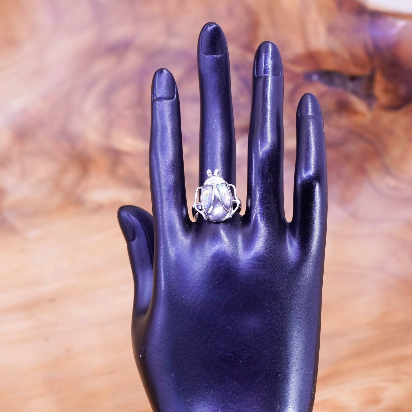 Size 6.25, vintage Mexico sterling silver handmade ring, 925 firefly w/ abalone