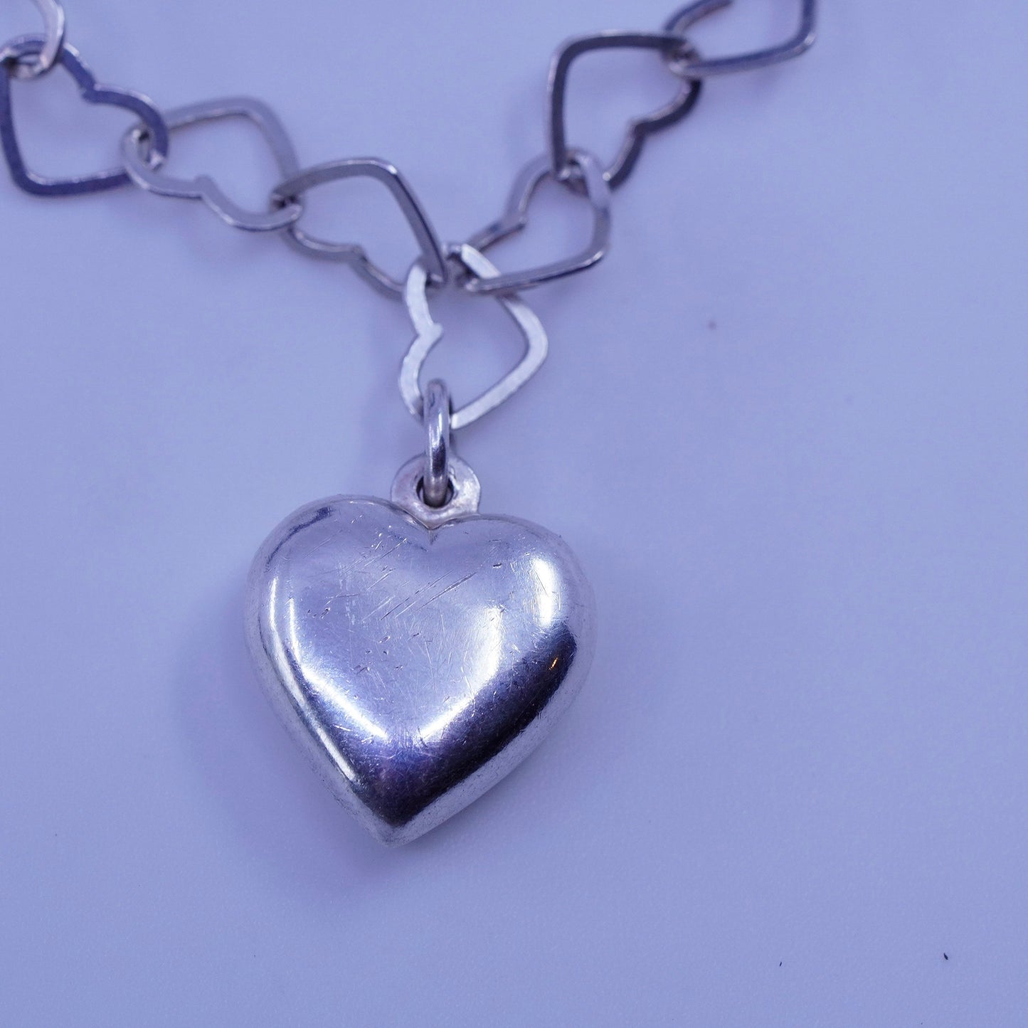 7.5”, vintage Sterling 925 silver handmade bracelet, hammered oval link chain
