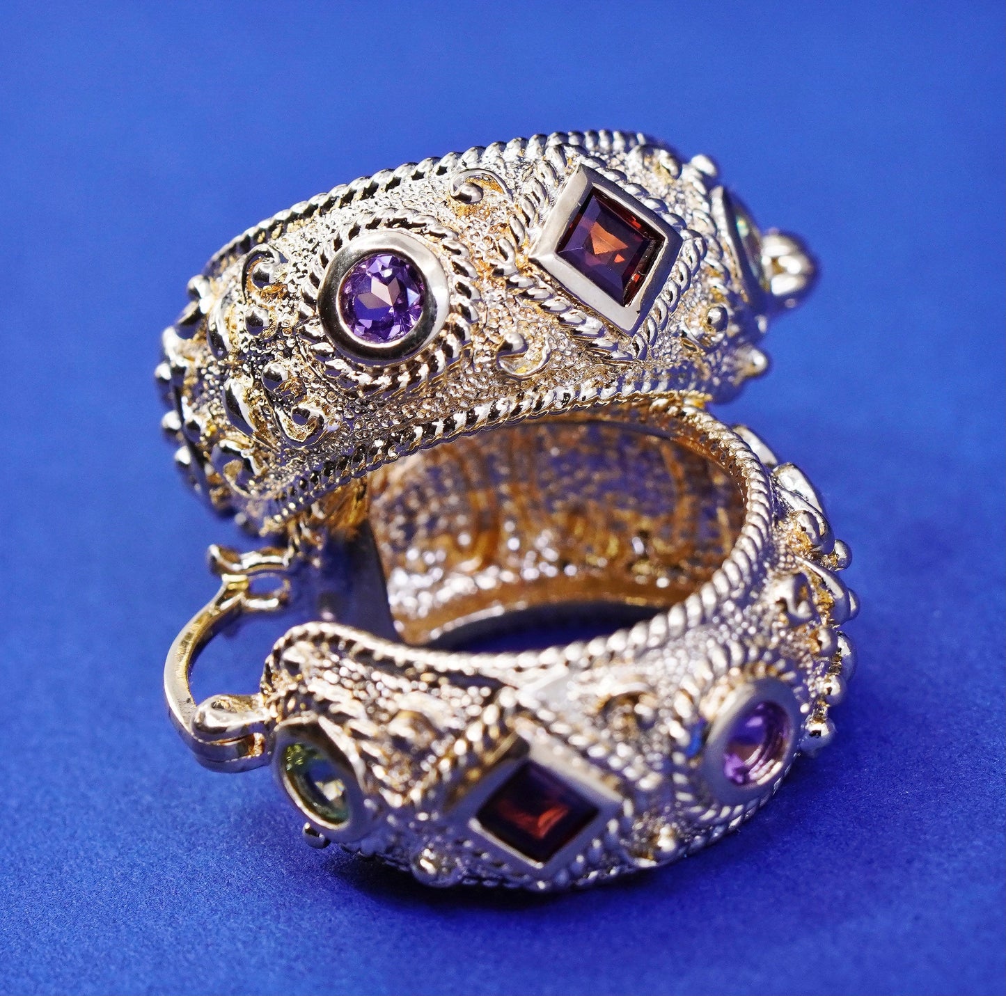 1”, vermeil 24K gold Sterling 925 silver hoop earrings, Huggie peridot amethyst