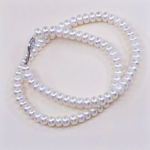 18" 6mm, Vtg handmade Freshwater Pearl Necklace With Sterling Silver Clasp
