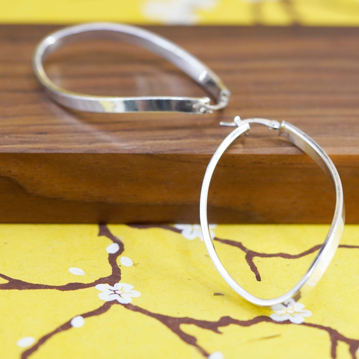 2”, vintage Sterling silver handmade earrings, wavy 925 oval hoops