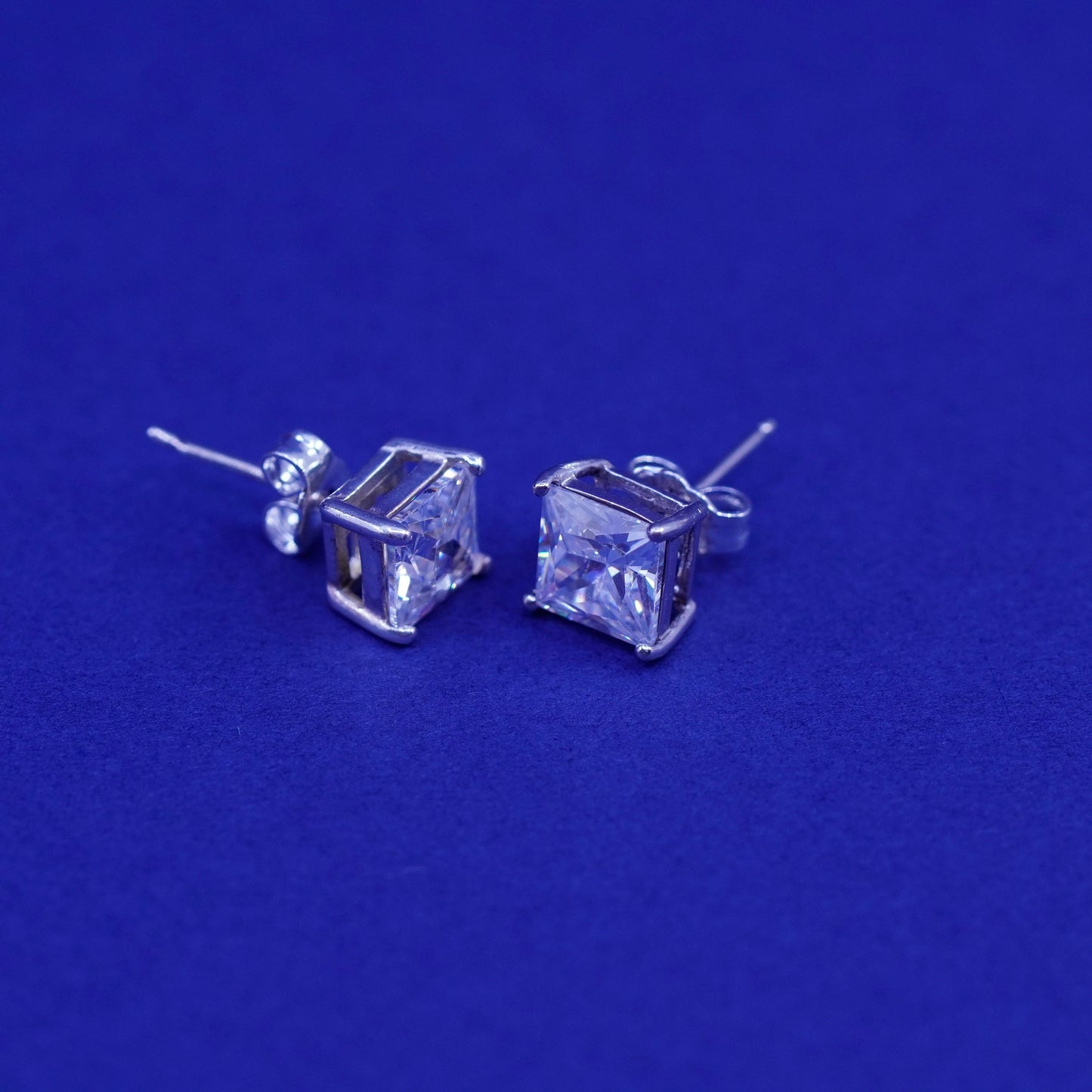 6mm, Sterling 925 silver handmade square earrings with cz studs