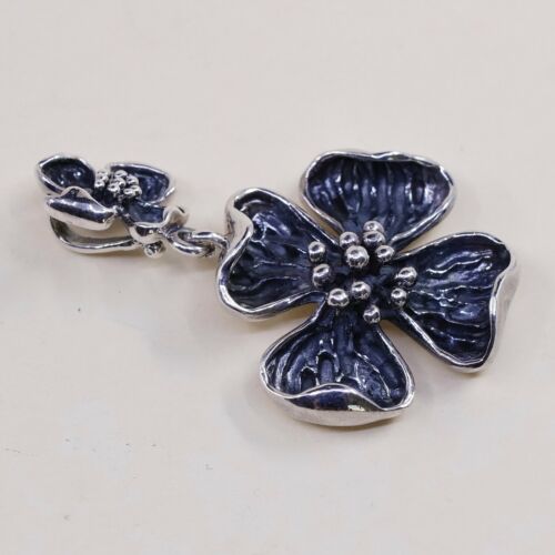 Vintage sterling silver handmade pendant, 925 silver Dogeood flower, stamped 925