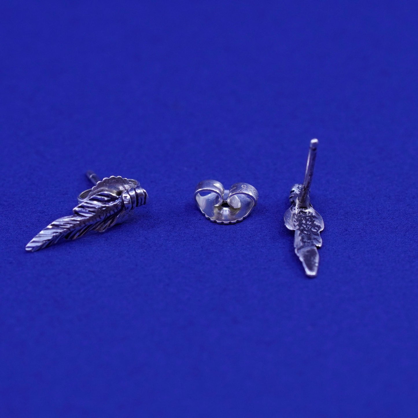 Native American southwestern sterling silver earrings, 925 feather studs