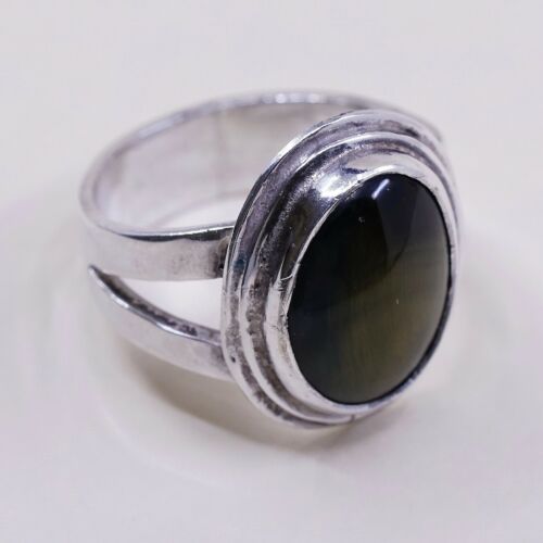 Sz 8.5, Vtg Sterling silver handmade ring, 925 band W/ Labradorite, Silver Teste