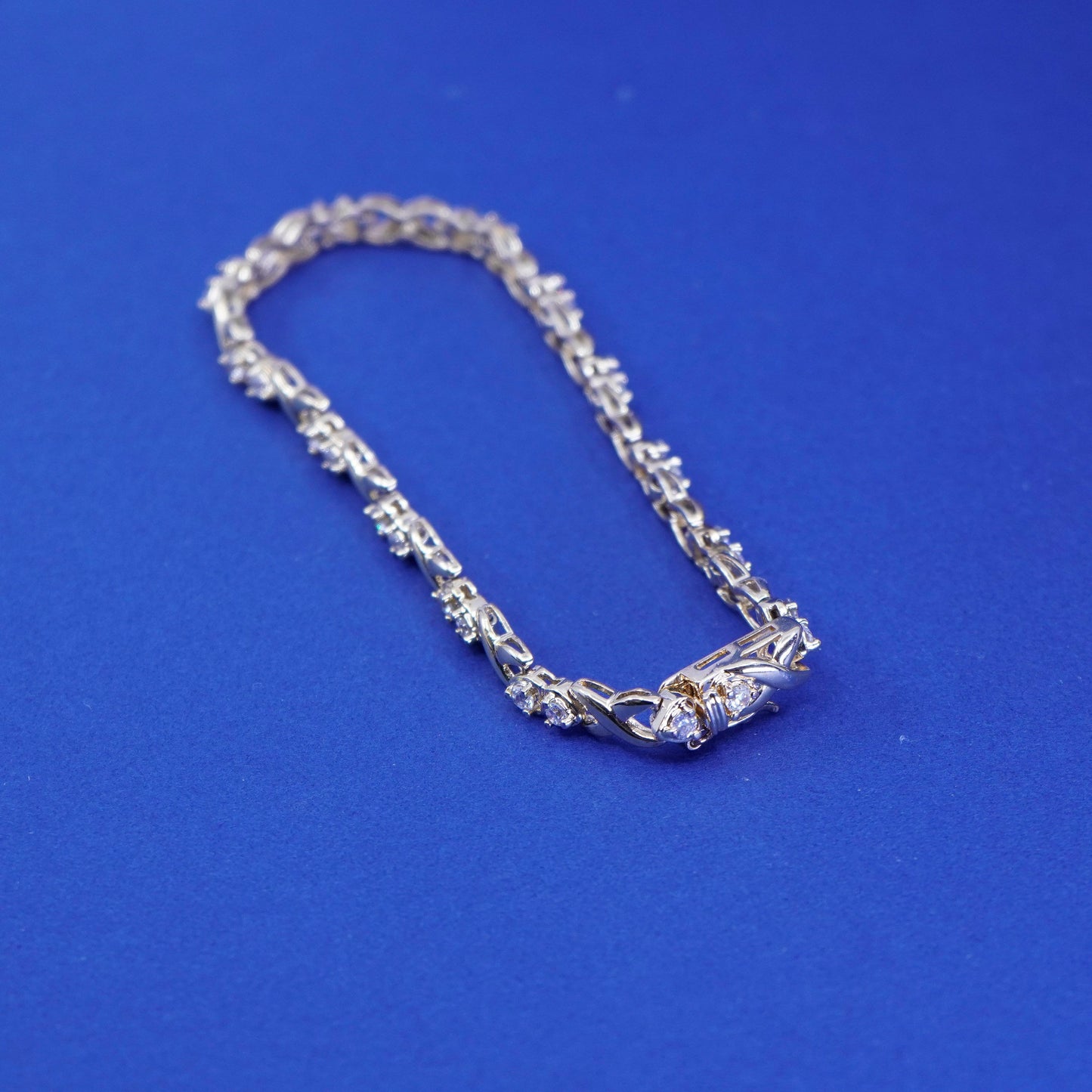 7.75”, vermeil, gold over sterling 925 silver tennis bracelet with heart Cz