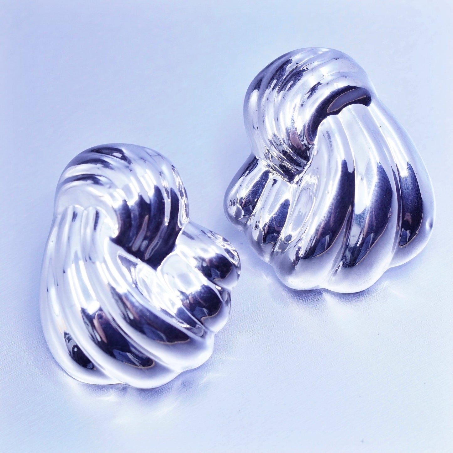 Vintage Sterling 925 silver handmade earrings, puffy ribbed studs
