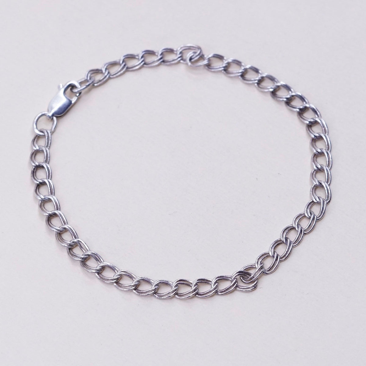 6.75”, 3mm, Vintage sterling silver double curb chain, 925 bracelet