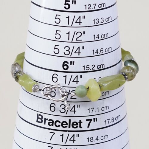 6.5”, Vintage Sterling Silver Handmade Bracelet, 925 Silver W/ Jade N Crystal
