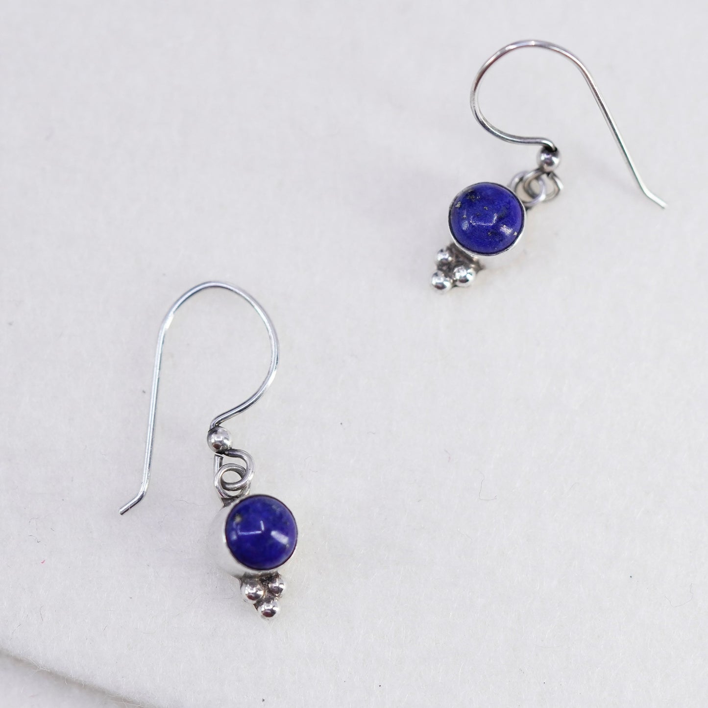 Vintage Sterling 925 silver handmade earrings with round lapis lazuli