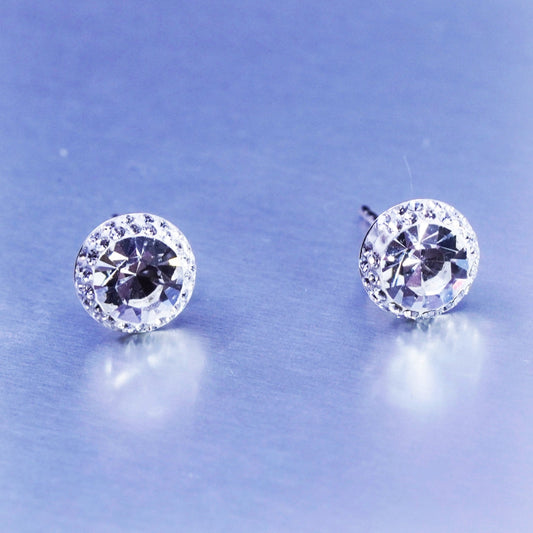 Vintage Sterling 925 silver earrings, studs with cz inlay