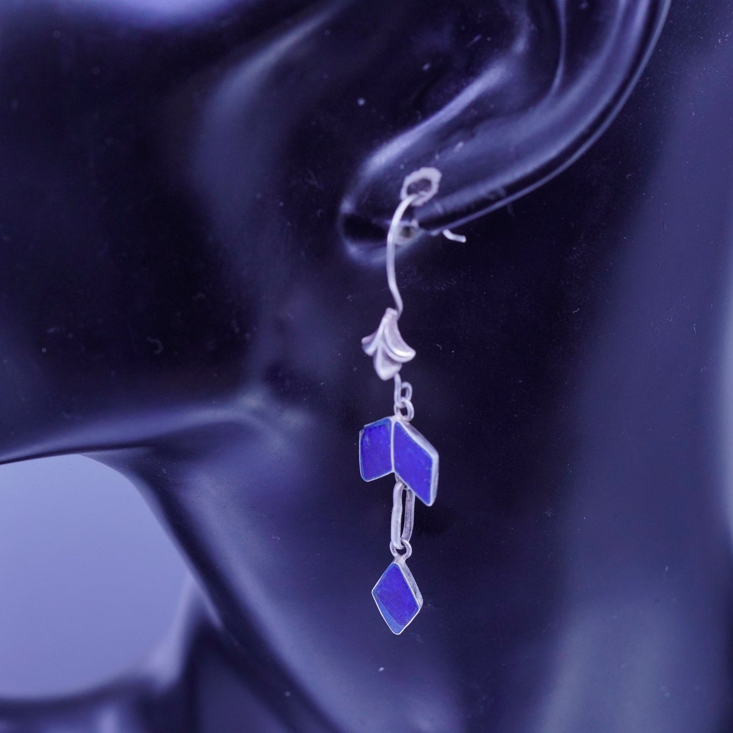 Vintage Sterling 925 silver handmade earrings with lapis lazuli