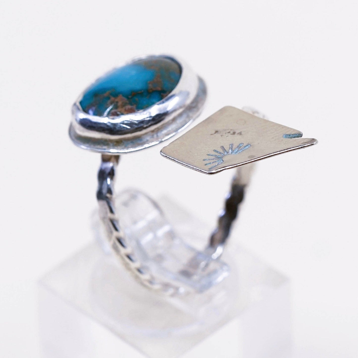 Native American sterling silver ring, handmade 925 wrap band w/ turquoise