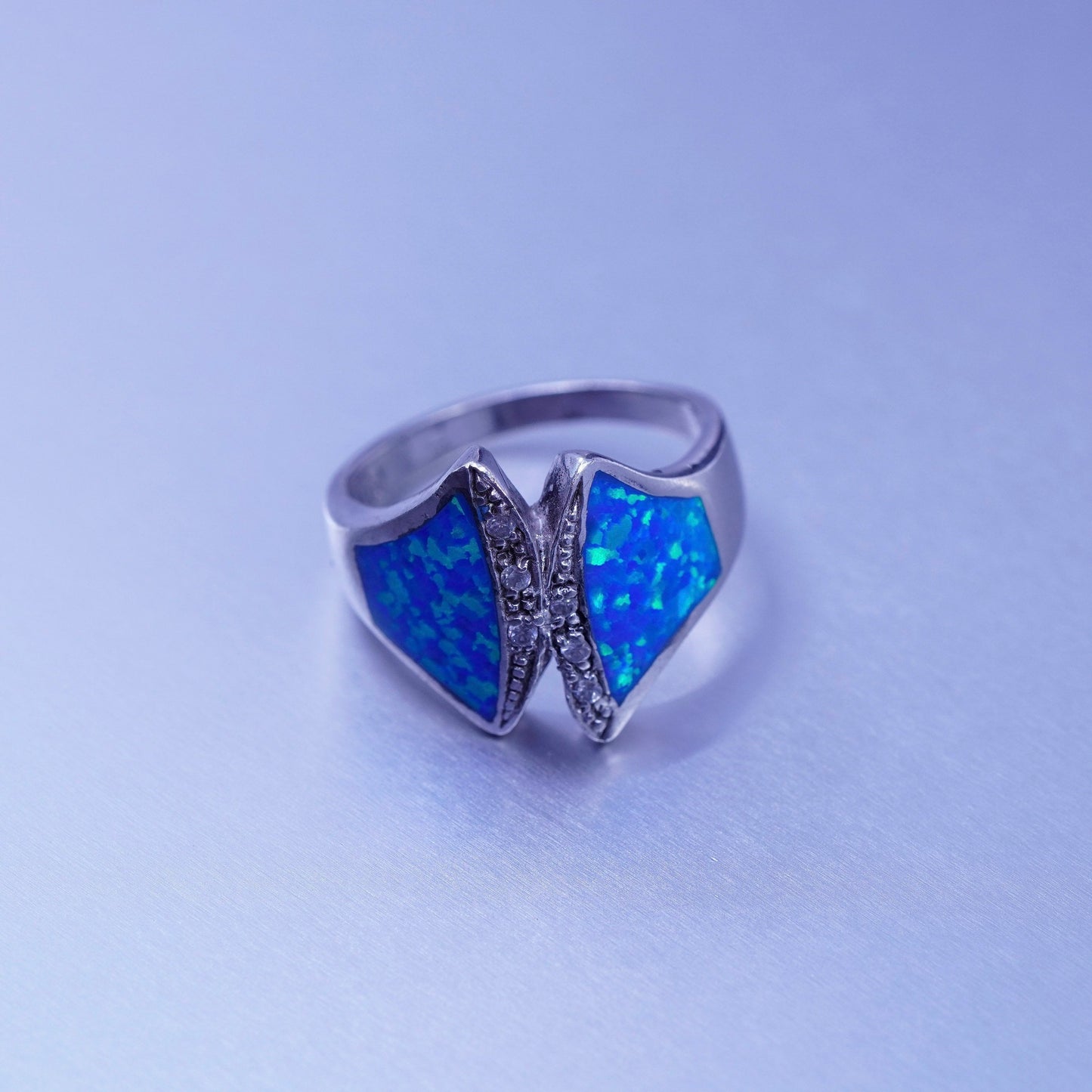 Size 9, vintage Sterling 925 silver handmade ring with opal and cz