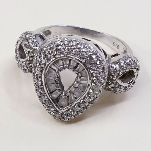 Sz 8.25, Vtg Sterling silver Engagement ring, 925 silver W/ Teardrop Cluster Cz