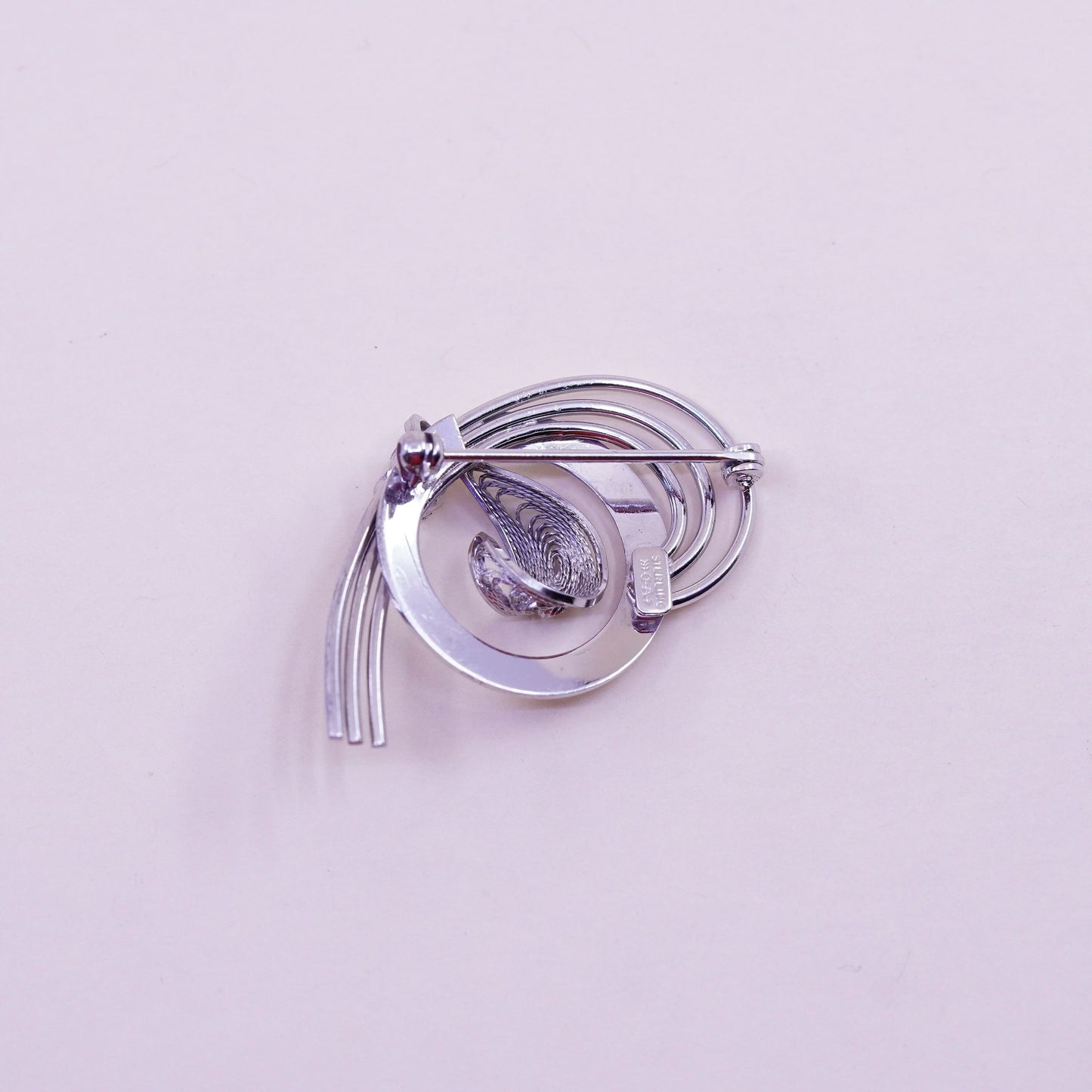 1950s vintage Sterling silver handmade brooch, 925 filigree brooch with pearl