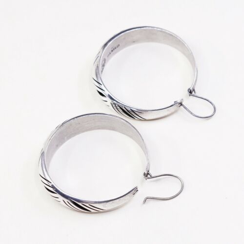 1.5”, Vtg Sterling Silver Handmade Earrings, Lightwight 925 Silver Hoops, Huggie