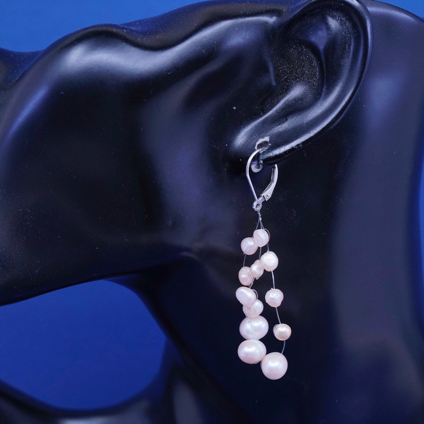 Vintage Sterling silver handmade earrings, 925 hooks w/ cluster pearl