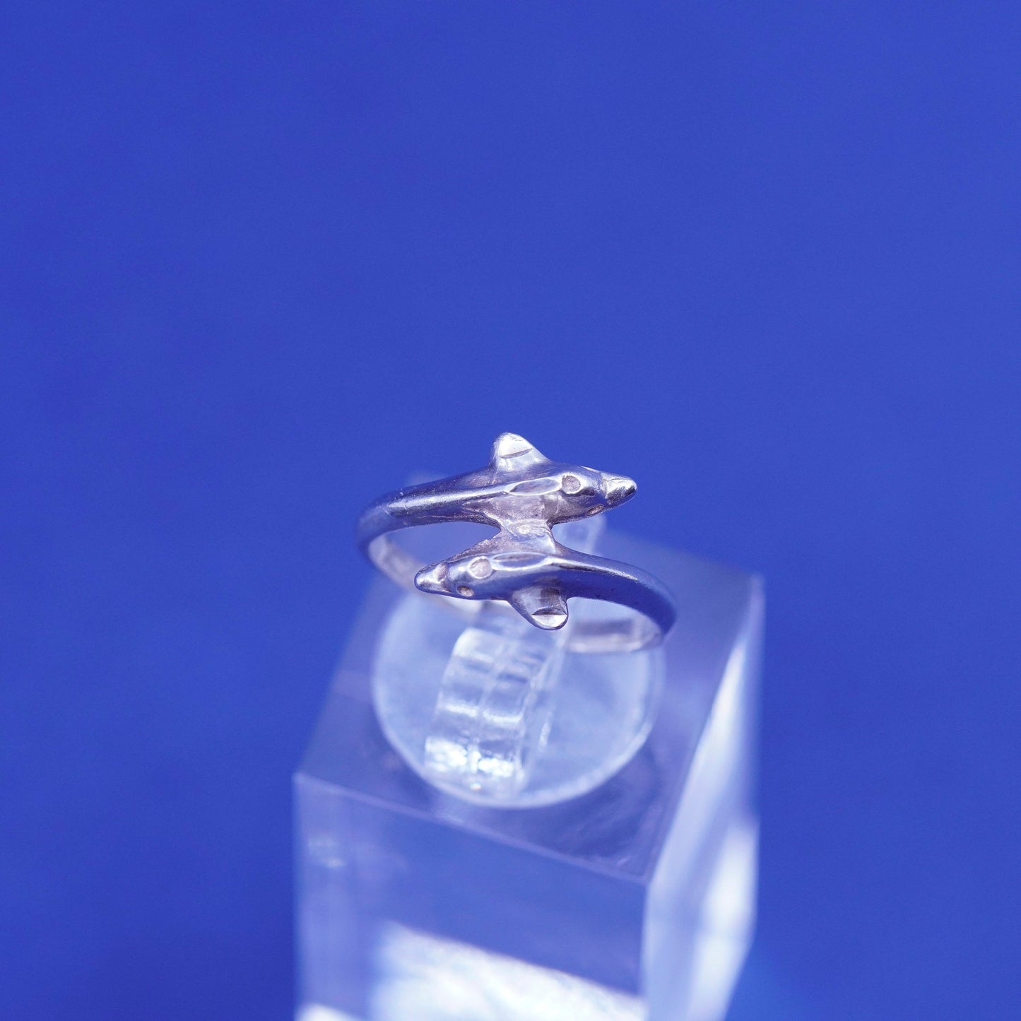 Size 4.25, vintage sterling silver handmade ring, 925 dolphin band