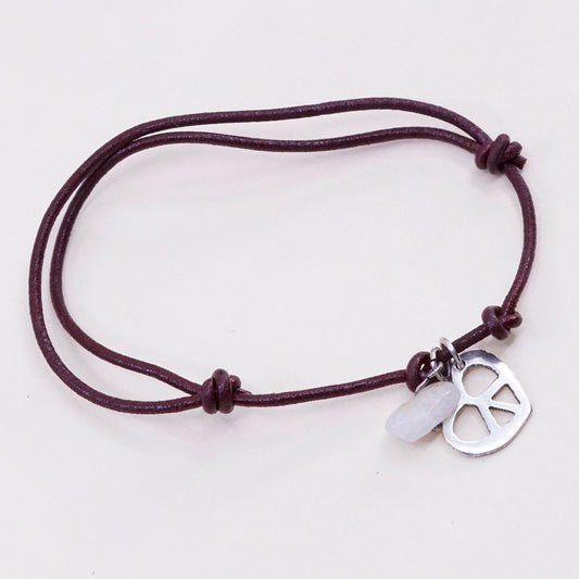6.5”, vtg JCM Sterling silver handmade bracelet, 925 heart with leather core