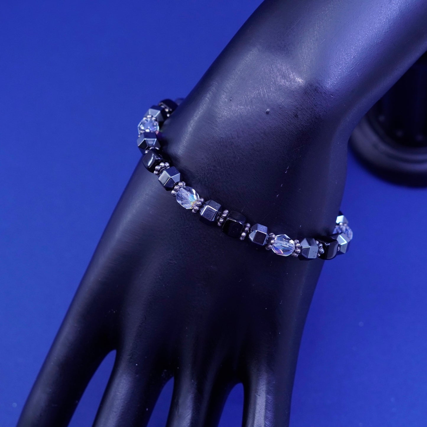 6.75”, Silpada B0869 Sterling 925 silver bracelet w/ Hematite Clear Crystals