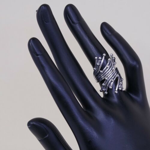 Size 5.5 Beau Oxidized Sterling 925 Silver Handmade Wrap Ring W/ Beads