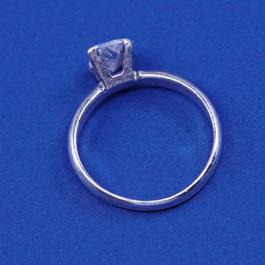 sz 6, vtg Sterling silver handmade ring, 925 engagement ring w/ crystal