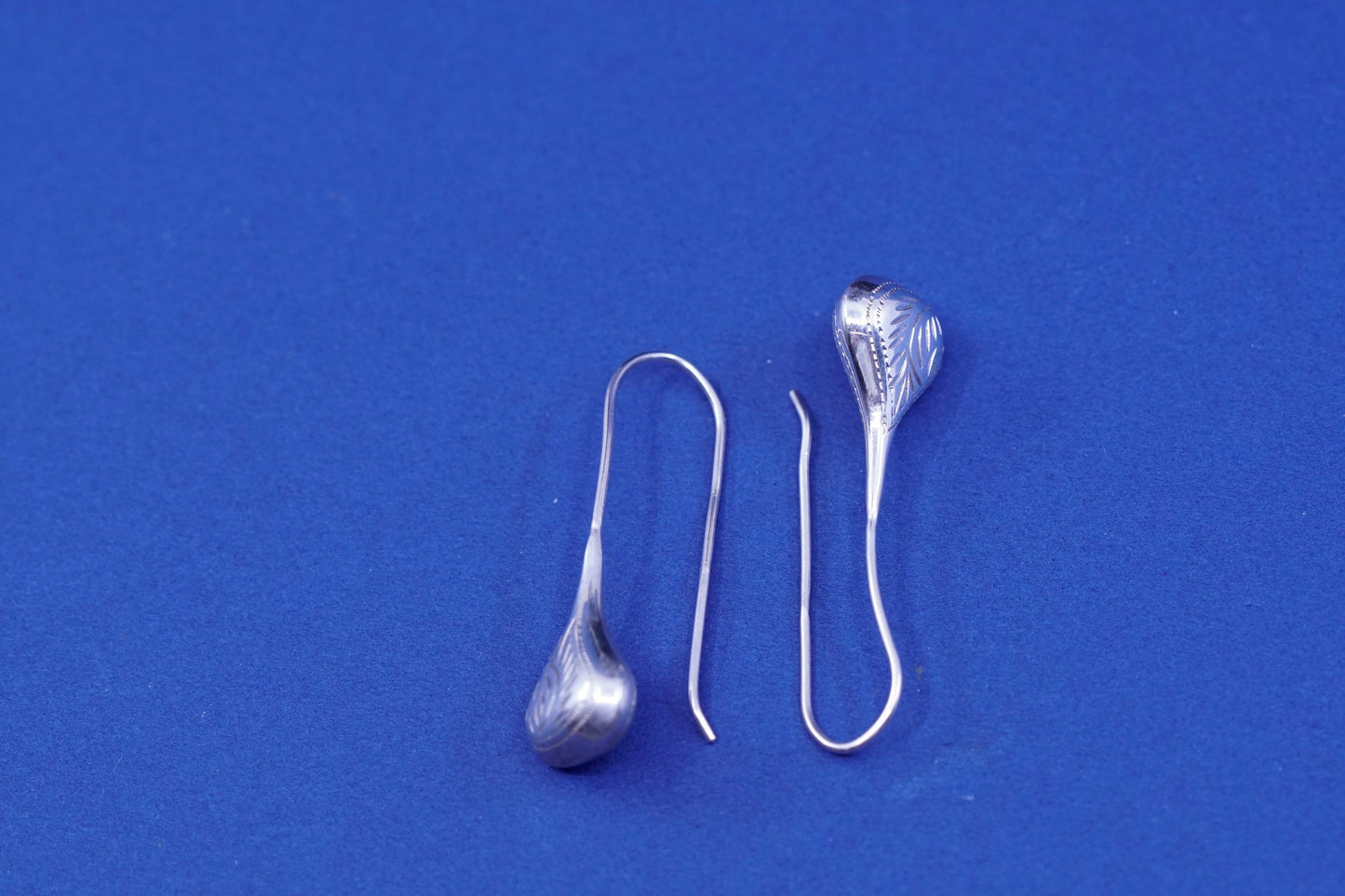 Vintage sterling silver handmade earrings, 925 textured teardrop drops