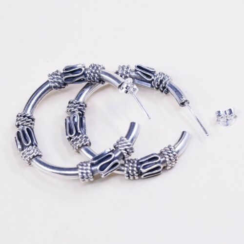 1.25”, Vtg 925 Sterling Silver Handmade Hoop Earrings, 925 Wired huggie