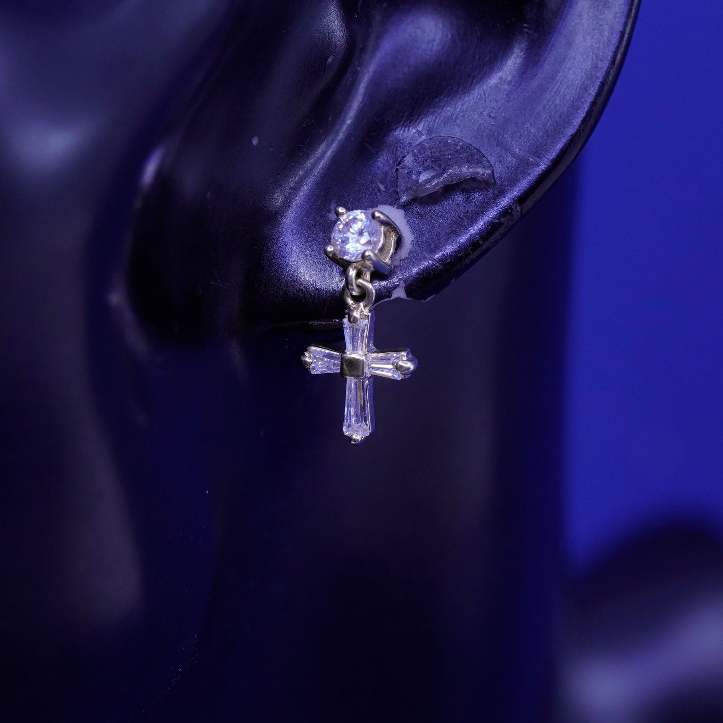 Vintage vermeil gold over Sterling silver handmade earrings, 925 cross with cz