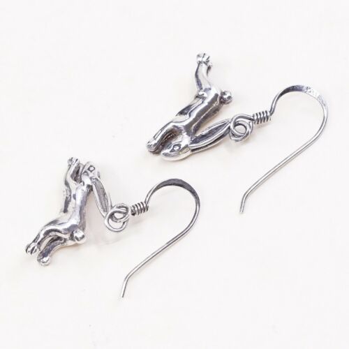 Vtg 925 Sterling Silver Handmade Bunny Rabbit Dangle Earrings, Stamped 925