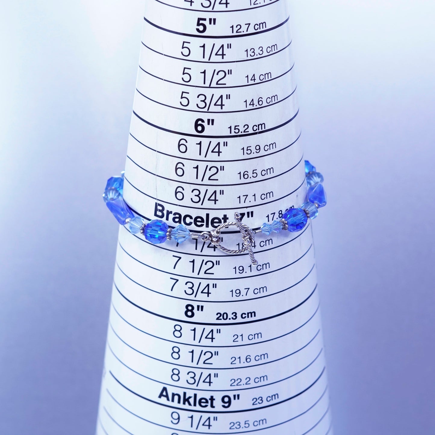 7”, vintage Sterling 925 silver bracelet with blue crystal beads toggle closure