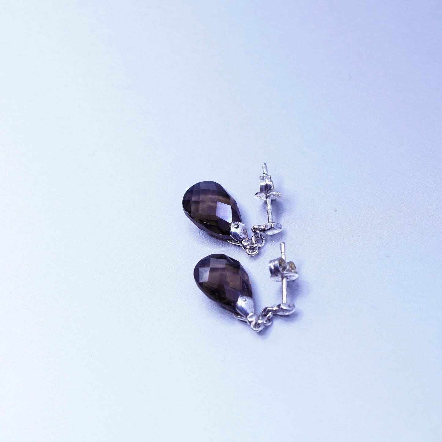 Vintage Sterling 925 silver teardrop earrings with smoky topaz