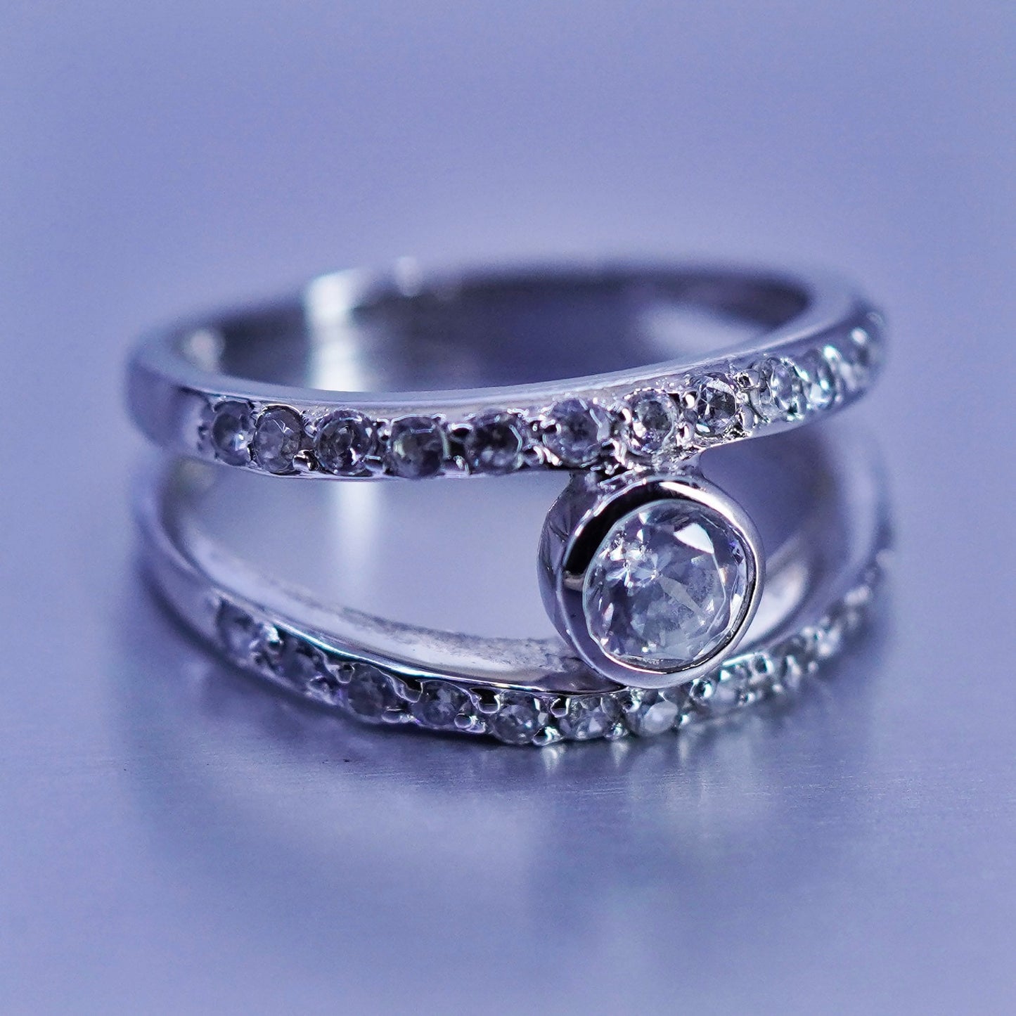 Size 8, vintage Sterling 925 silver handmade band ring with cluster Cz