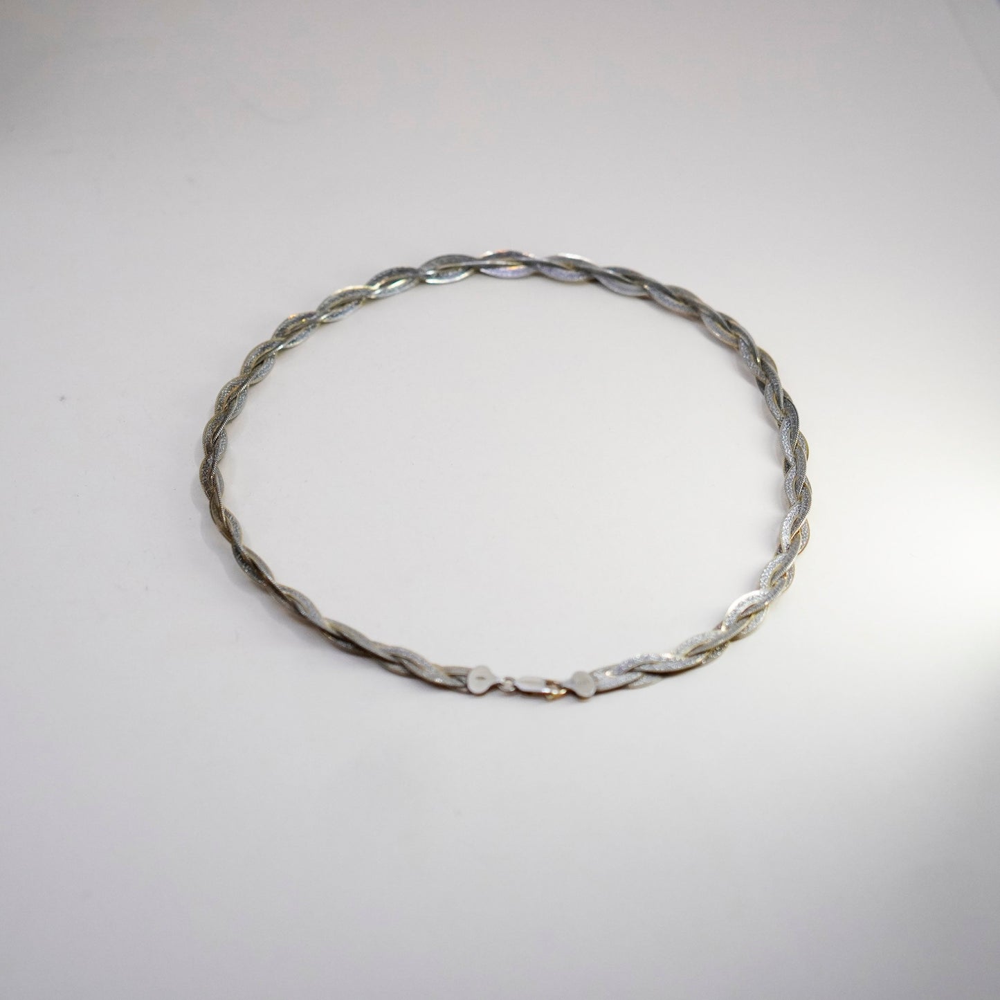 19”, vermeil gold sterling silver necklace, 925 woven braided herringbone chain