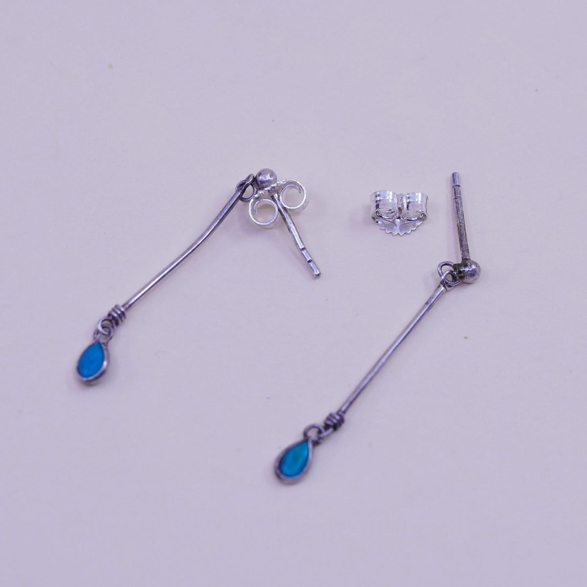 Southwestern sterling 925 silver handmade earrings with teardrop turquoise