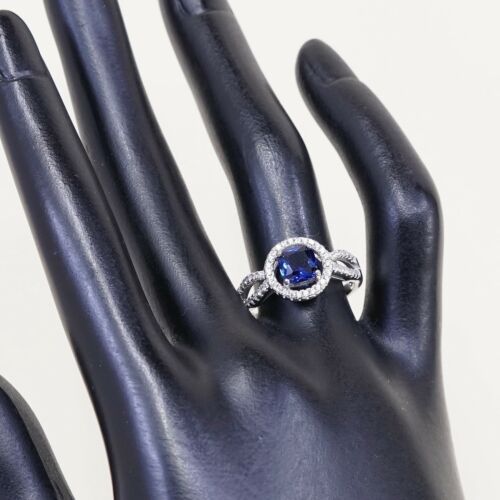 Sz 7.25, Sterling Silver Ring, 925 Silver Engagement Ring W/ blue Sapphire
