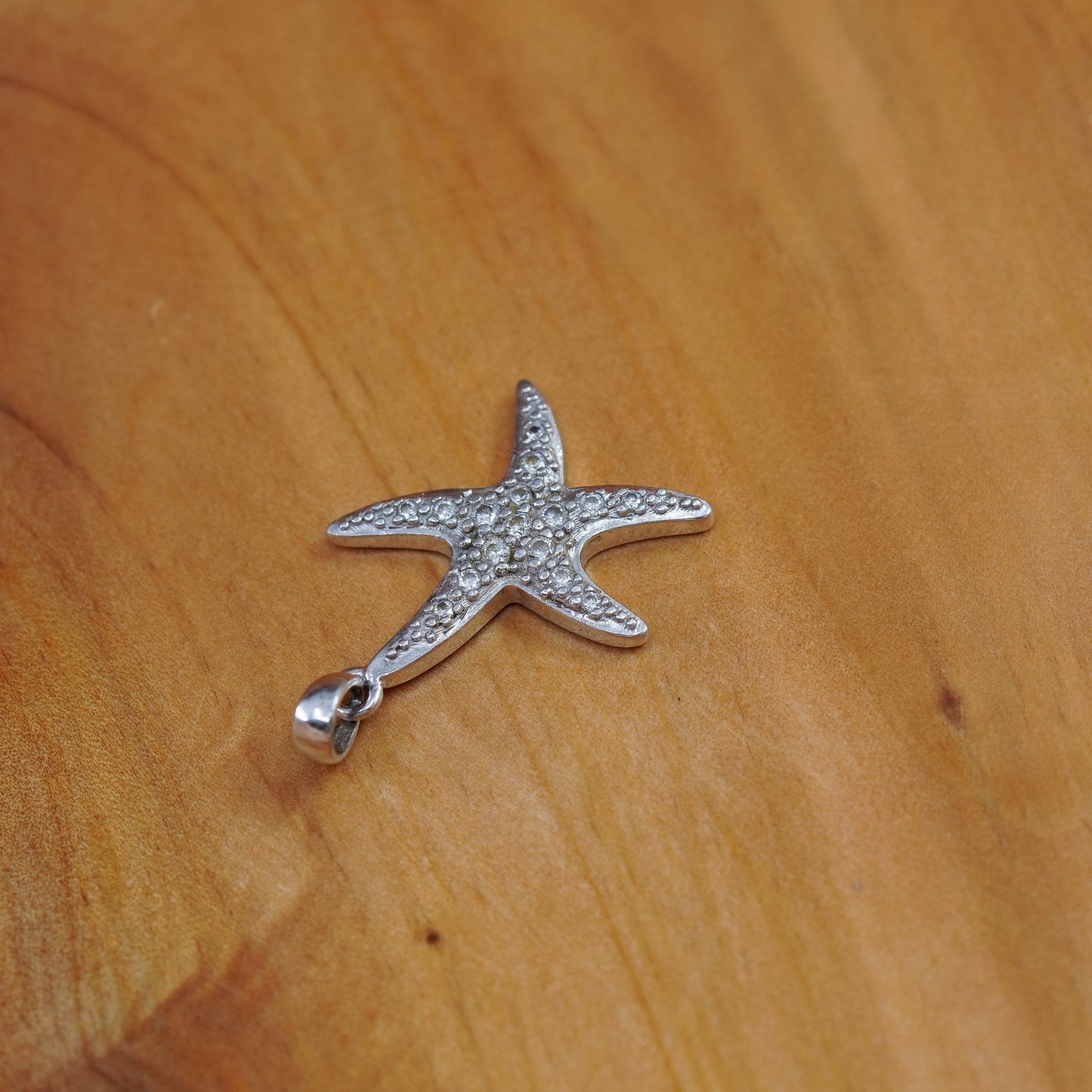 Vintage Sterling 925 silver handmade star starfish pendant with cz