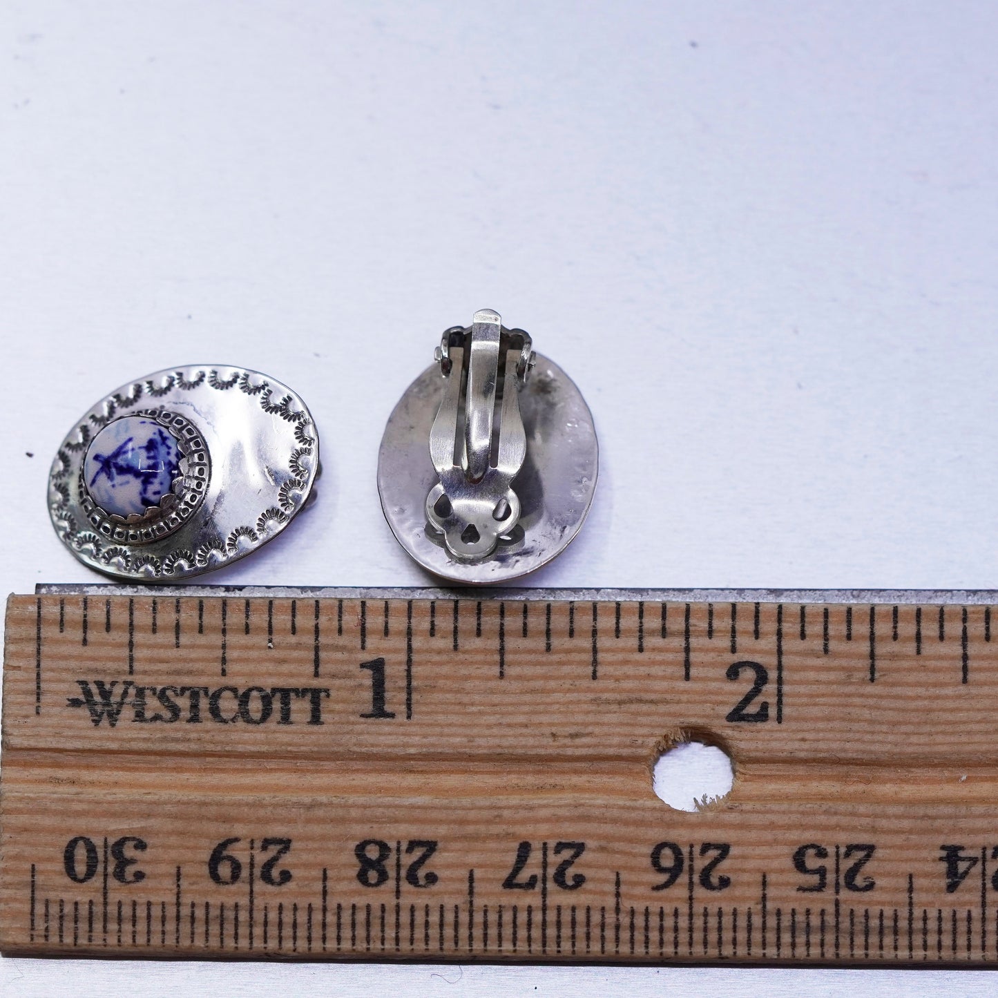 Holland Delft Dutch Porcelain windmill Sterling 925 silver clip on earrings