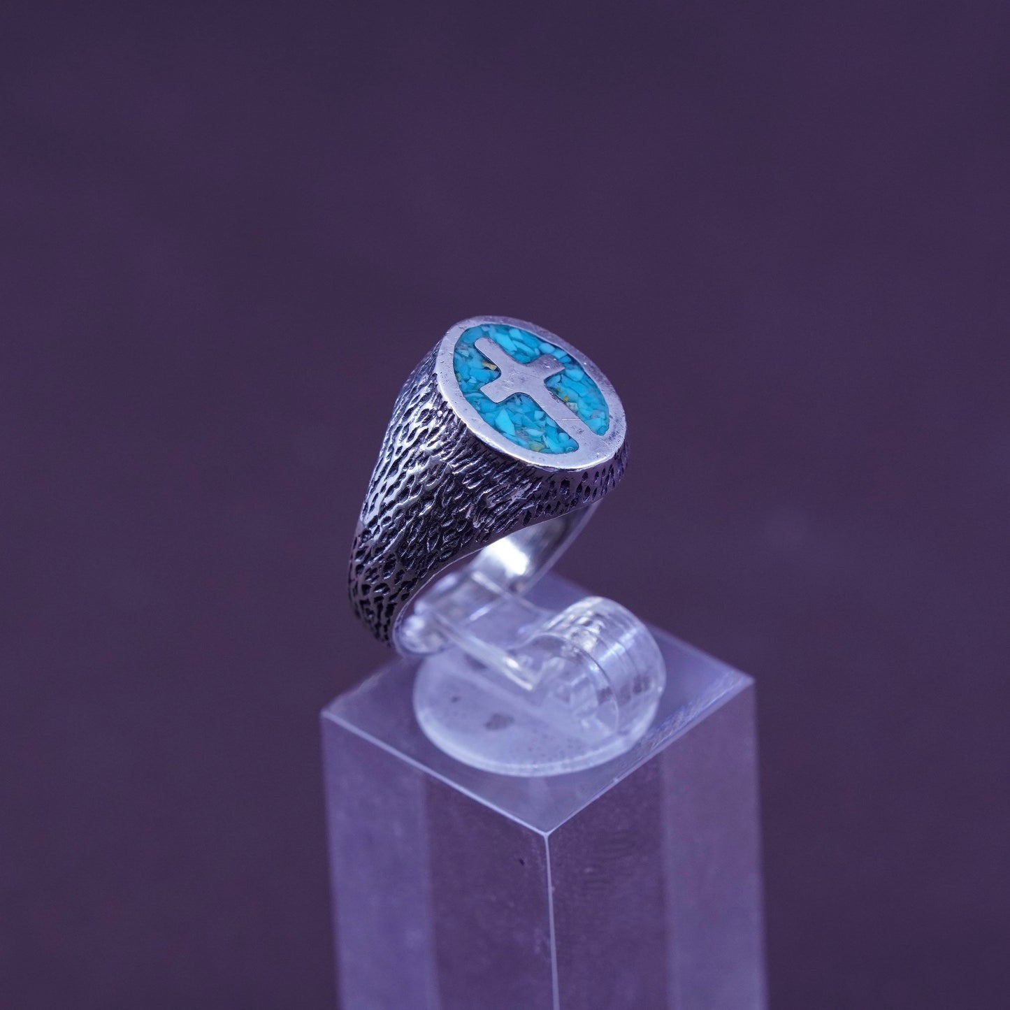 Size 7, zuni Sterling silver ring, Native American 925 cross band w/ turquoise