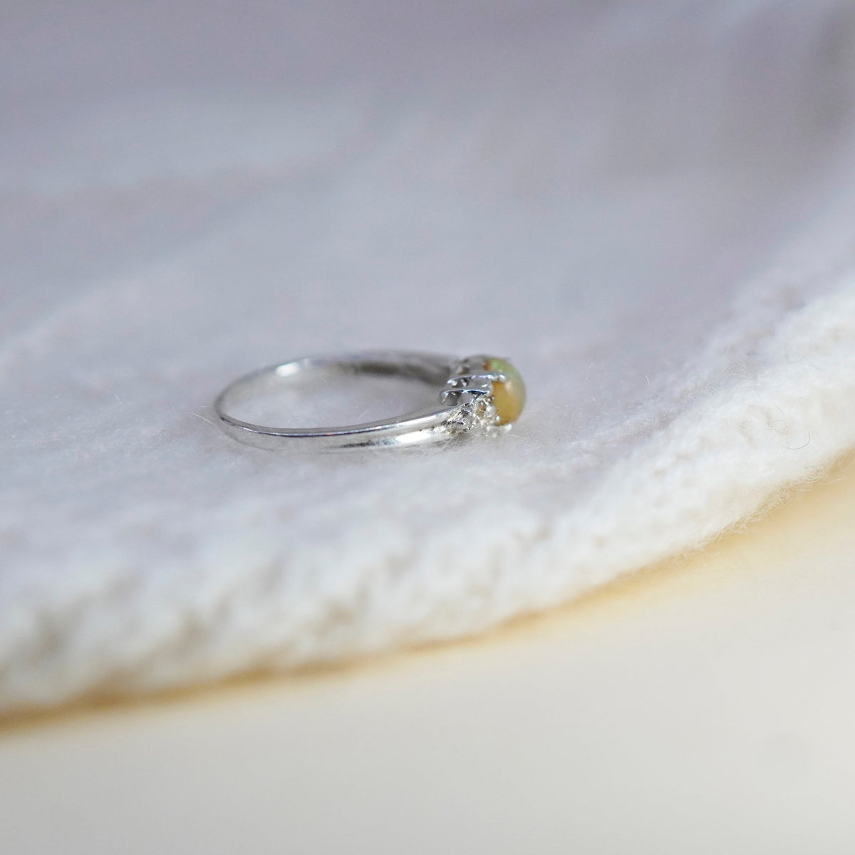 Size 7.25, vintage Sterling 925 silver handmade ring with oval opal and cz