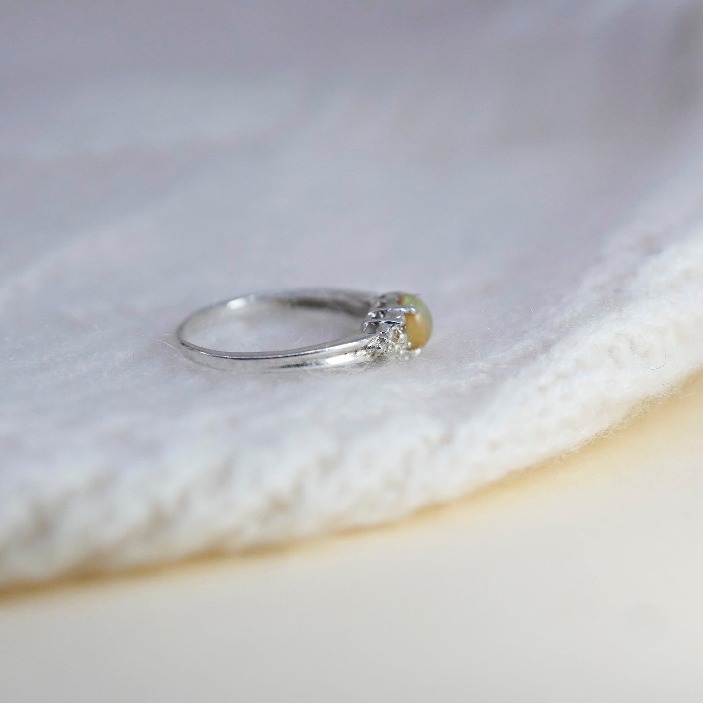 Size 7.25, vintage Sterling 925 silver handmade ring with oval opal and cz