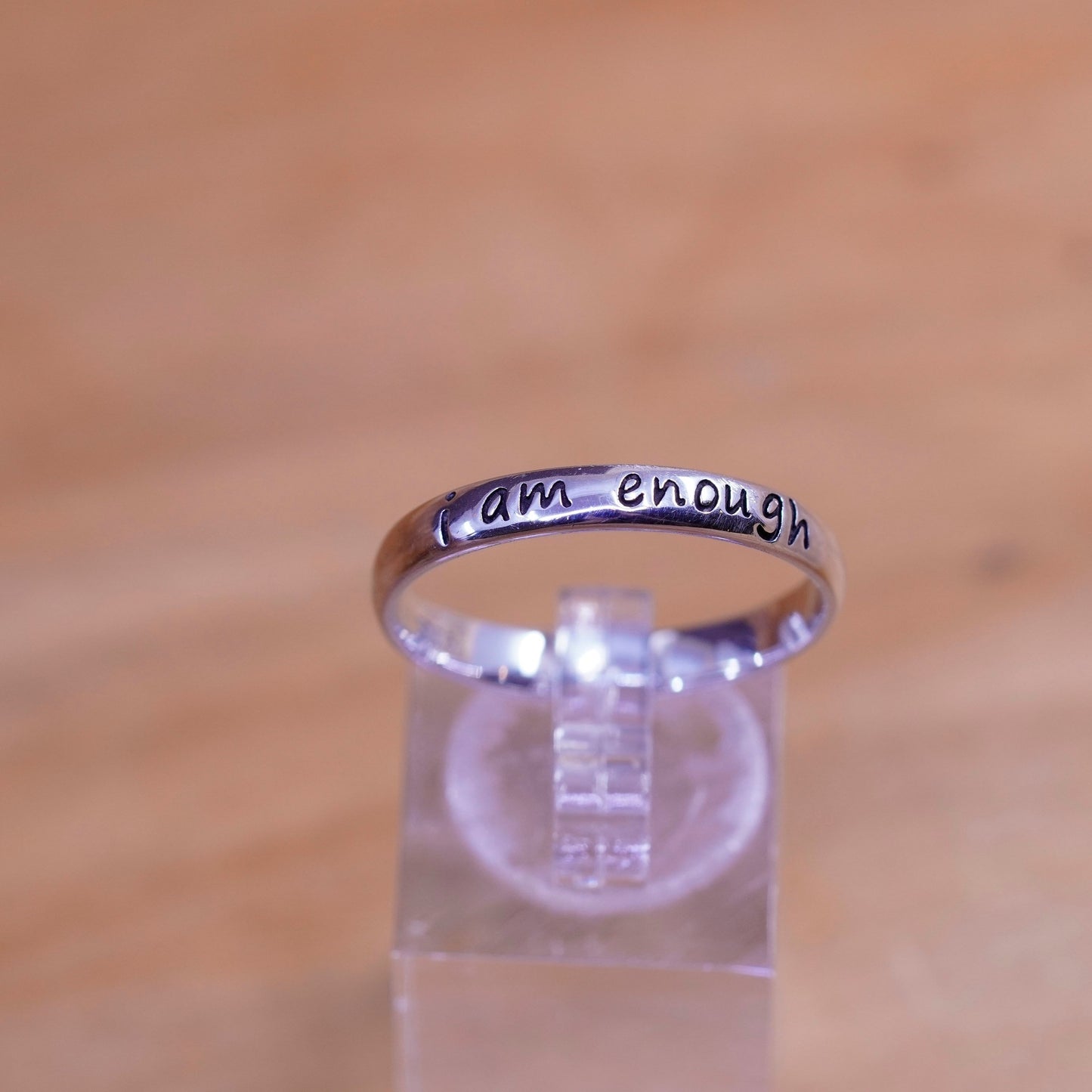 Size 11.25, Sterling silver inspirational ring, 925 quote band “i am enough.”