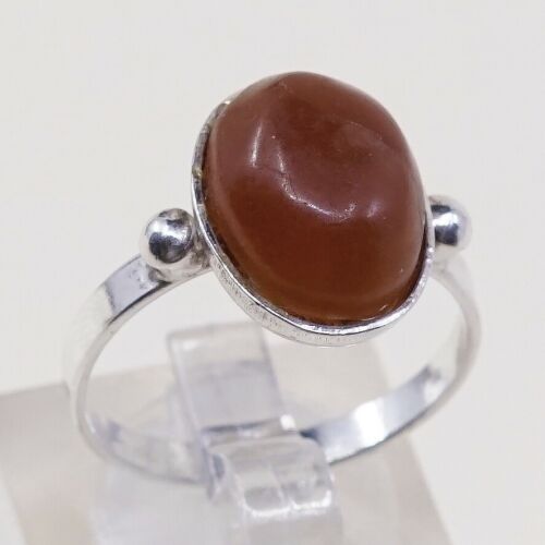 Size 9, Vintage sterling silver handmade ring, 925 silver With Red agate