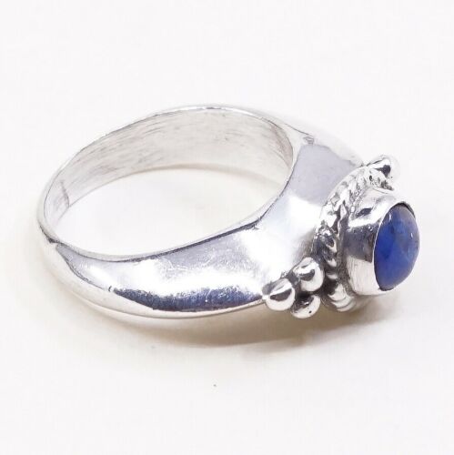 Sz 5.5, Vintage Modern Sterling Silver handmade Turquoise N Beads Ring
