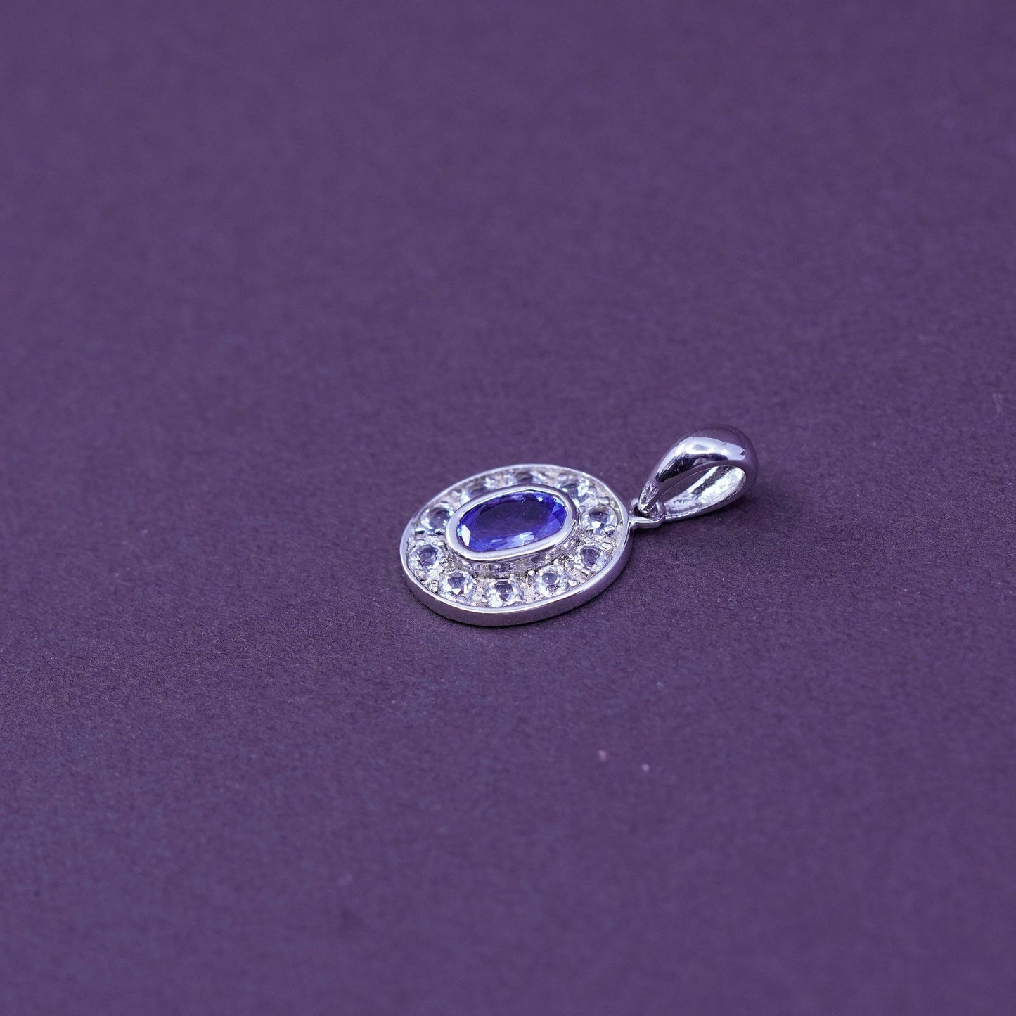 Vintage Sterling silver handmade pendant, 925 charm with amethyst and Cz