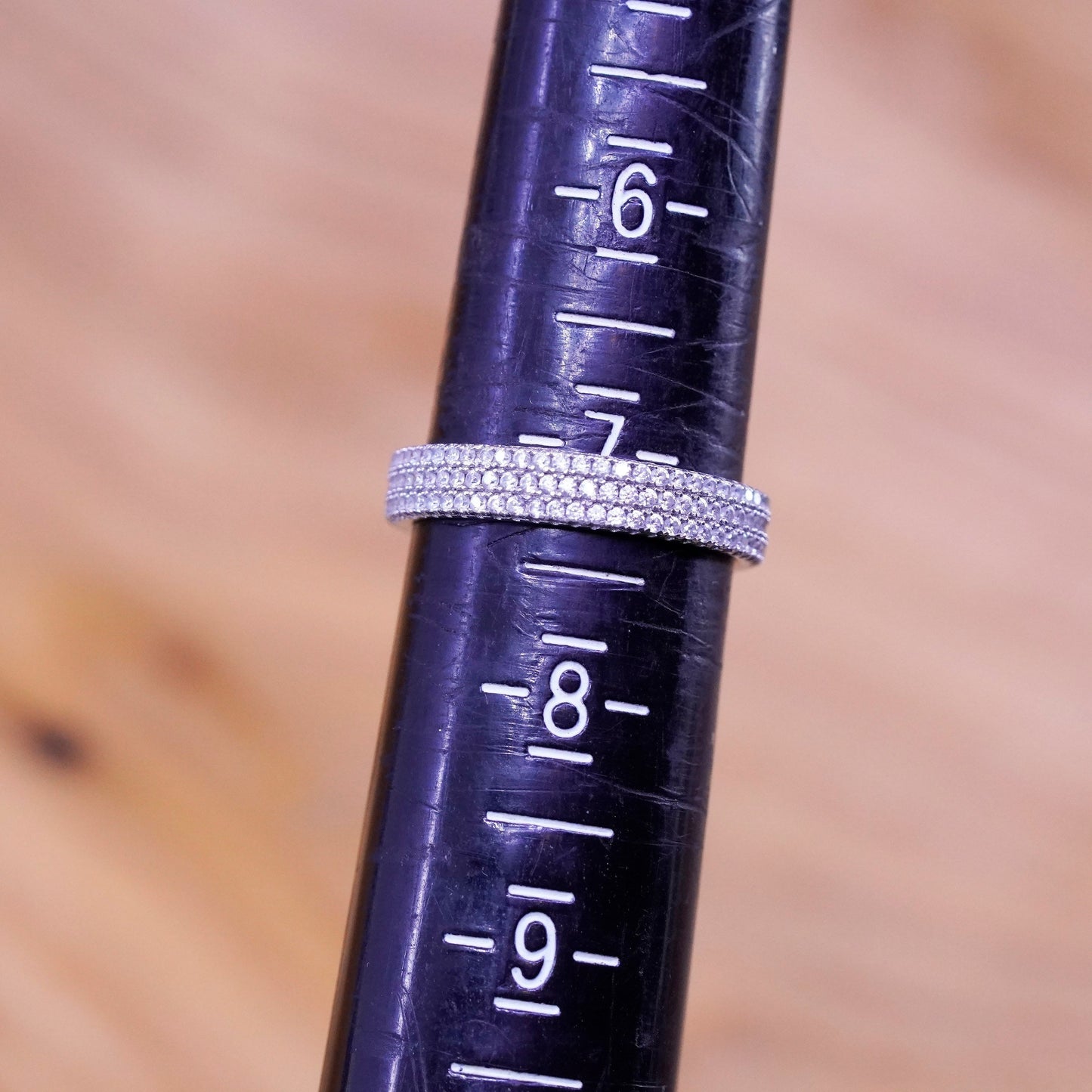 Size 7, vintage Sterling 925 silver anniversary engagement ring with cluster cz