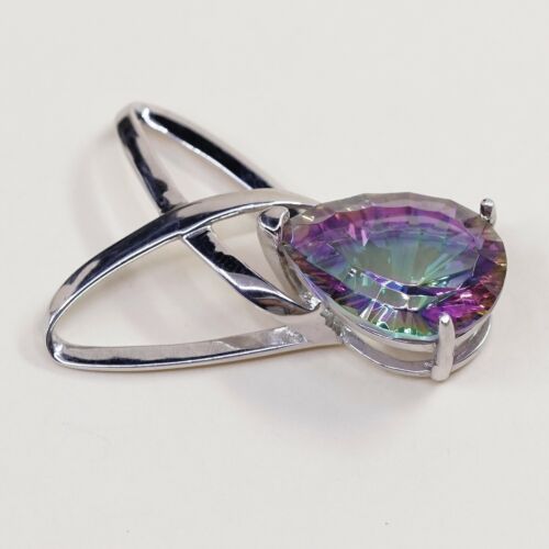 Sterling Silver Handmade Pendant, 925 Silver Frame W/ Rainbow Topaz